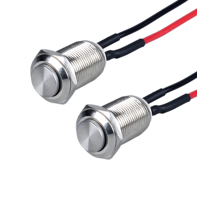 DMWD 2-Pack 12mm Latching Metal Waterproof Push Button Switch Raised Head 1/2" Mounting Hole with Pre-soldered Cable250V 2A 1NO - Image 1